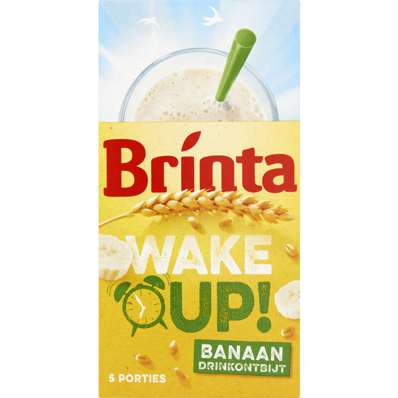 Brinta Wake Up Banaan Drinkontbijt (whole grain cereal banana drink porridge) (5 bags of 22 gram)