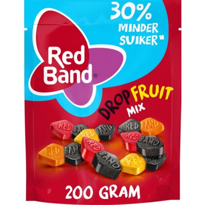 Red Band Dropfruit 30% minder suiker (200 gram)/Licorice Winegum mix 30% less sugar